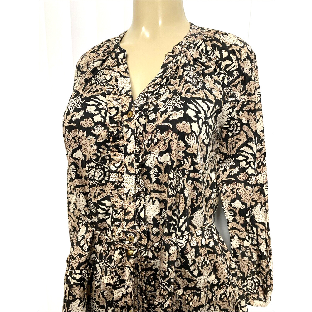 NWT Cleobella Mylah Mini Dress Brown Black Long Sleeve Cotton Tassel But… - Picture 4 of 7